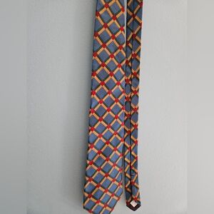 ​Paul Fredrick vintage silk tie blue yellow red green plaid check diagonal USA